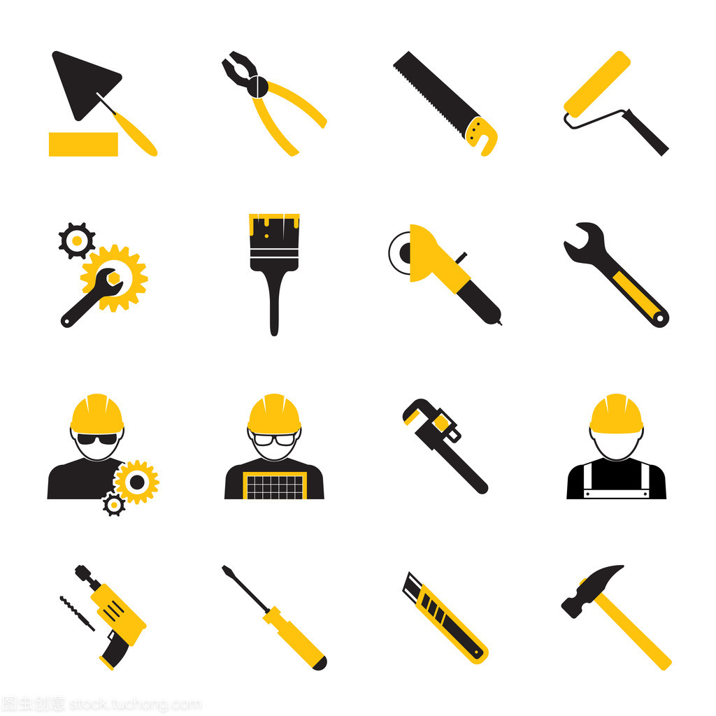建筑工人和工具图标