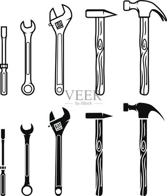 线条画,工具,锤子,垂直画幅,螺丝刀